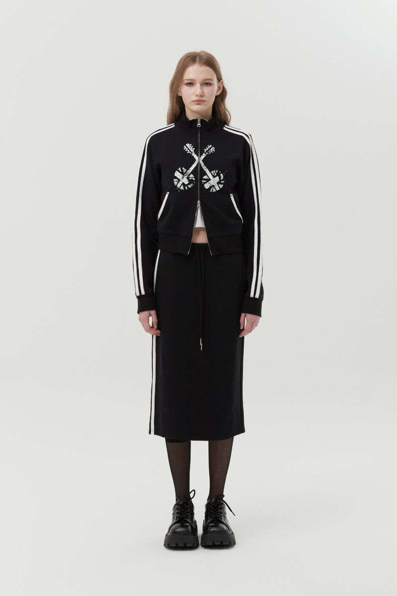 UNION JACK JERSEY MIDI SKIRT [BLACK]