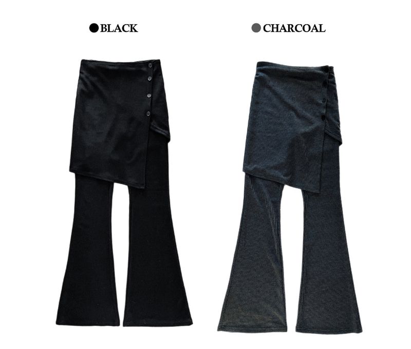 Sway Unbalanced Wrap Button Ribbed Bootcut Pants