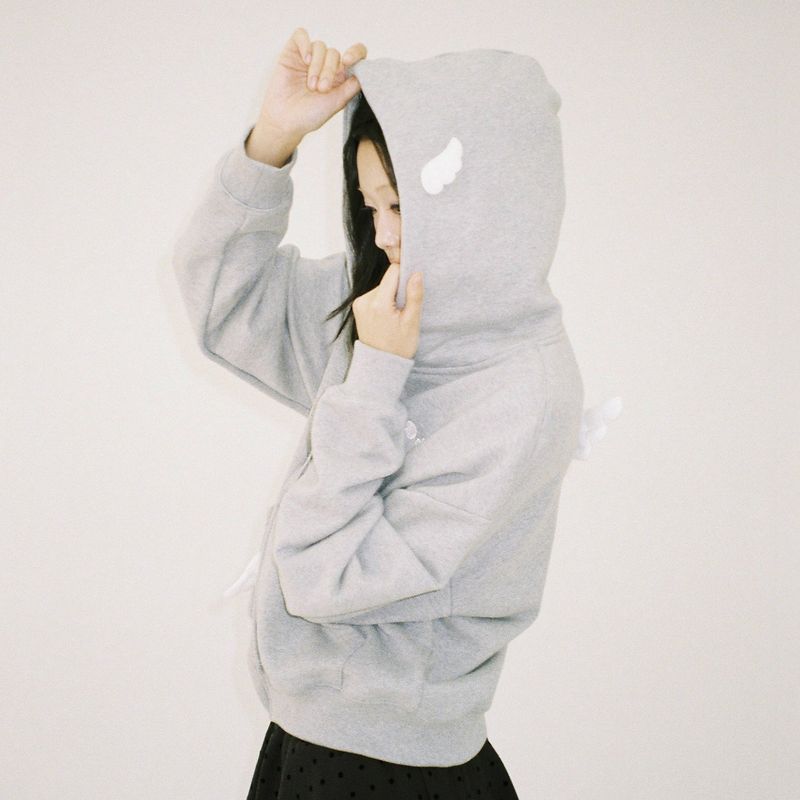 Angel Wing Zip-Up Hoodie - Grey