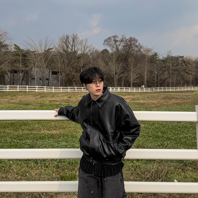 Lining fur oversized leather jumper