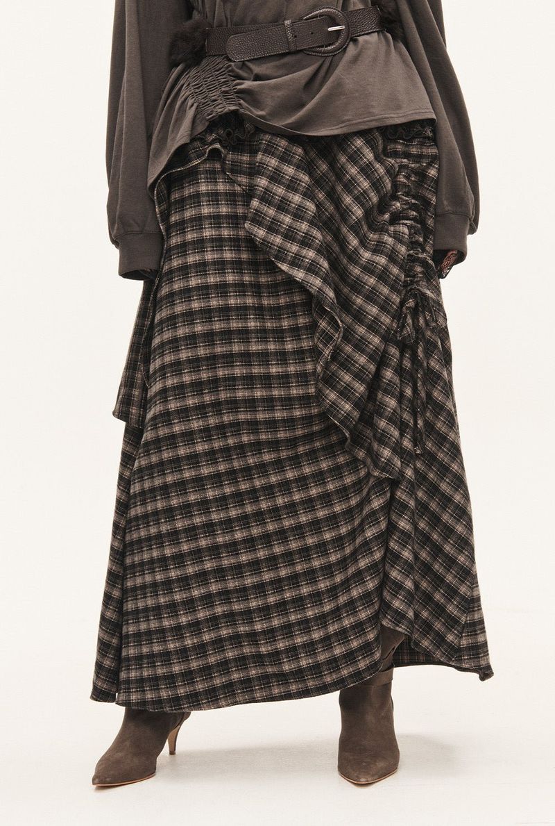 threetimes（スリータイムズ）の「Tartan soup skirt（Skirts）」