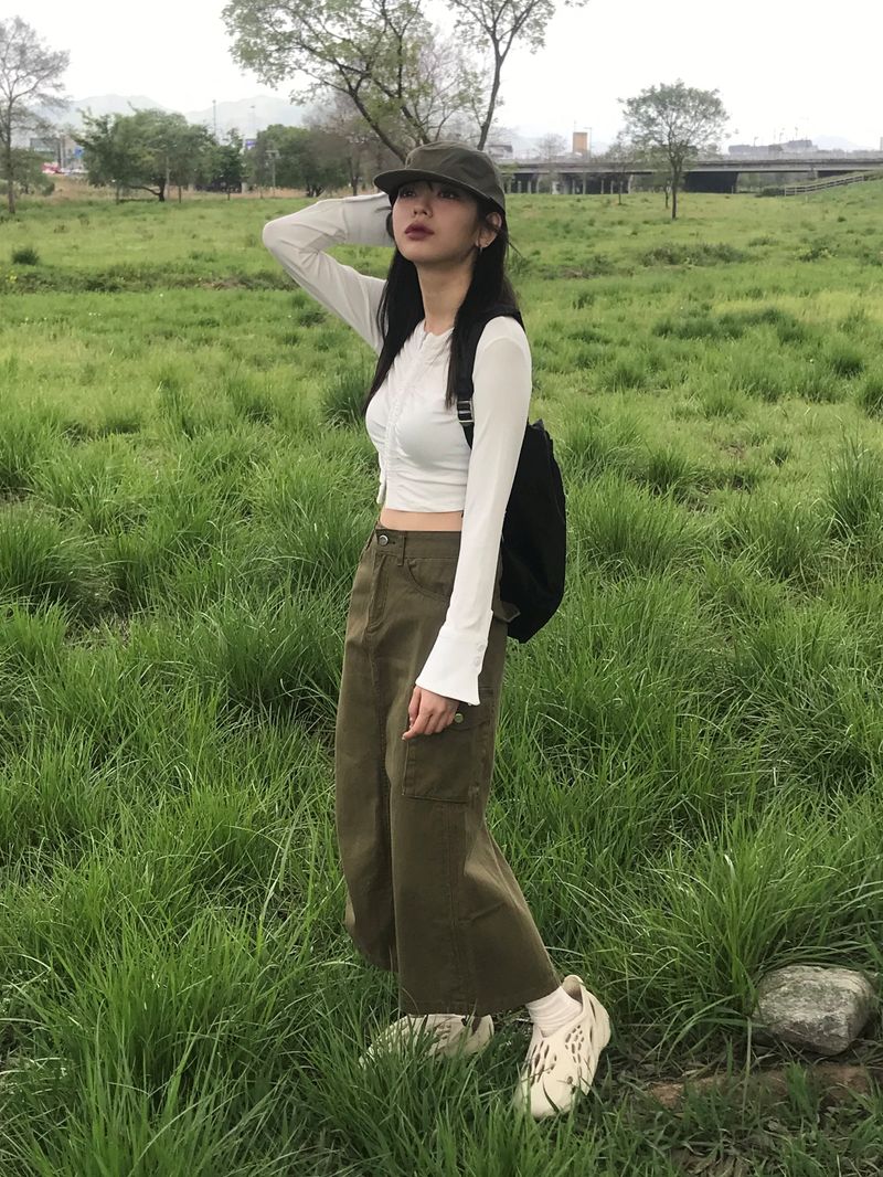 Shirring cuffs long sleeve t