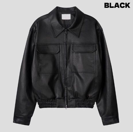 Brick pocket leather jacket