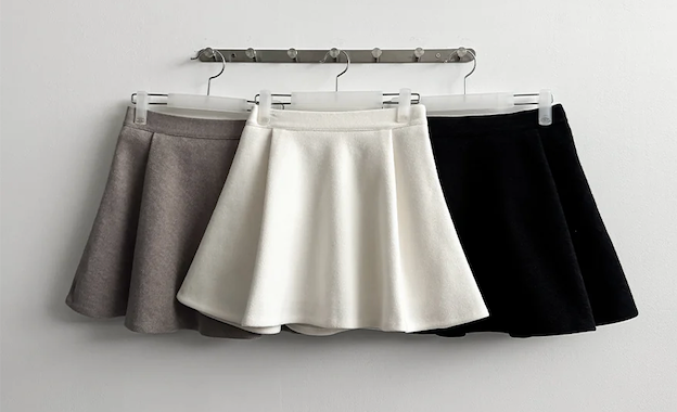 Lorton Wool Pin Tuck Flared Miniskirt