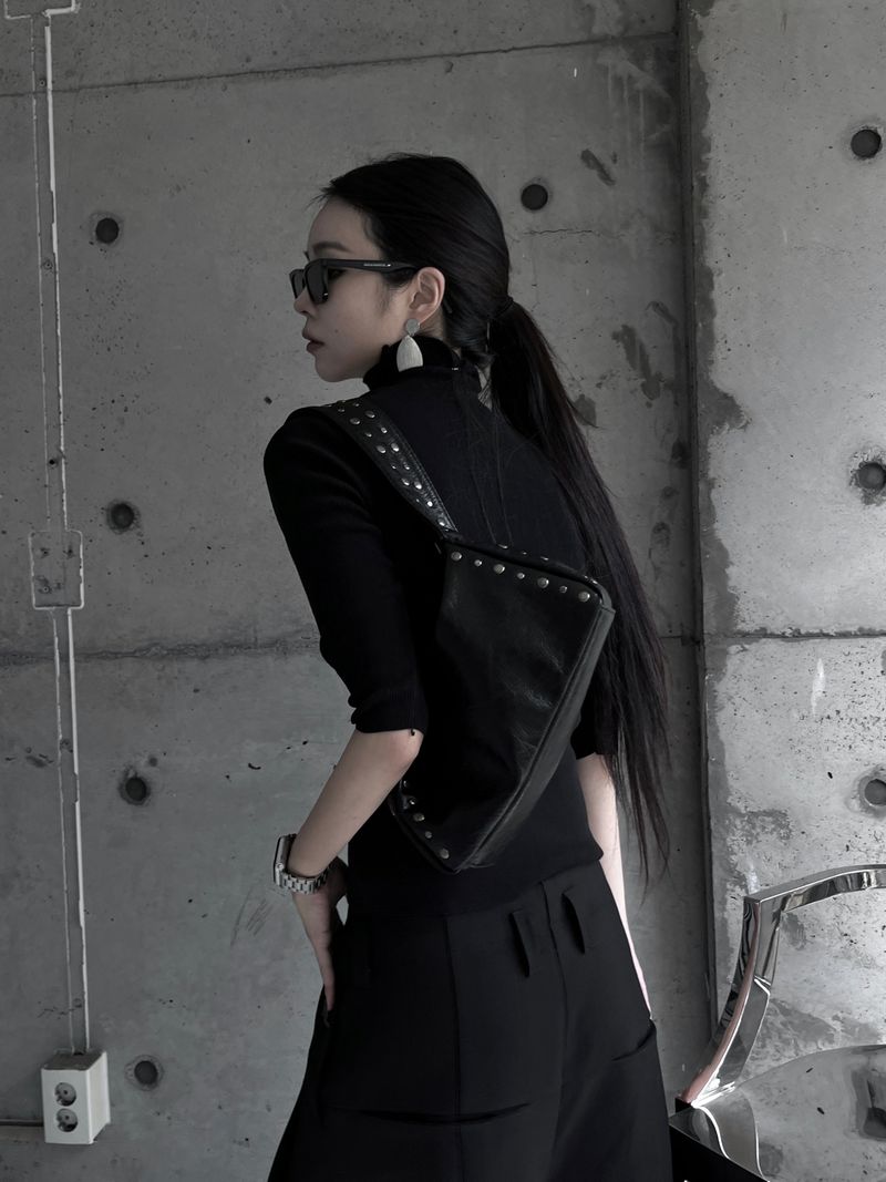 studded shoulder shark bag