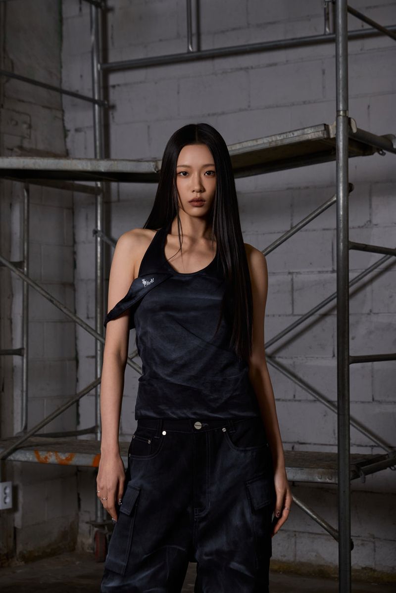 Dirty Washed Layered Halter Neck - Black