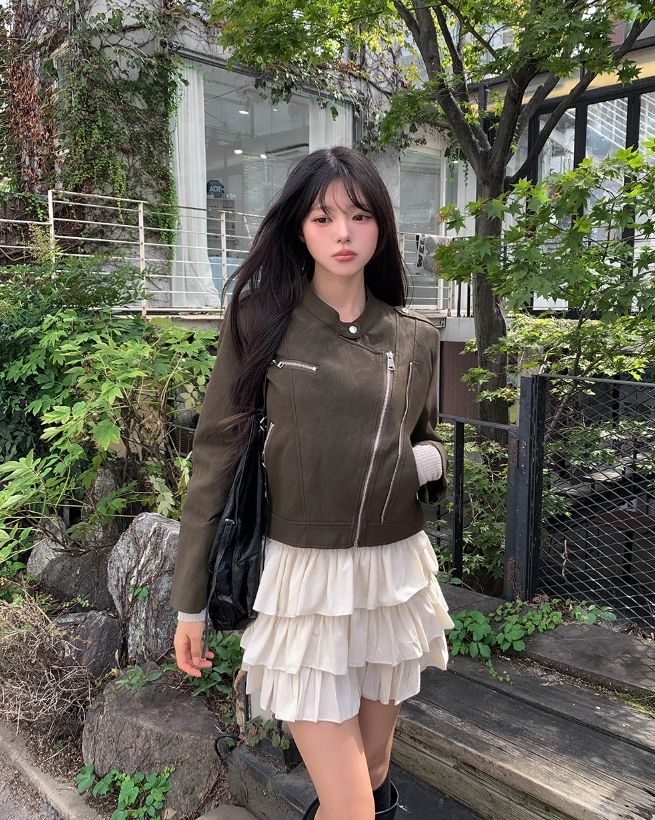 Dock Unbalance Zipper Crop Leather Jacket