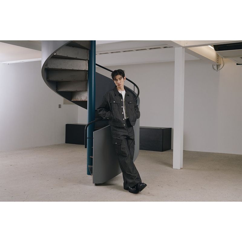 Stripe corduroy cargo pants(Black)