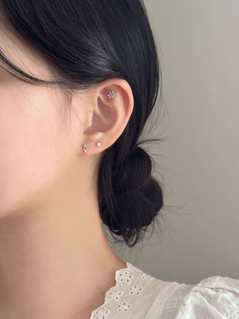 [3 set] spring flower earring set / 2 color / cubic pearl spring simple daily mini 