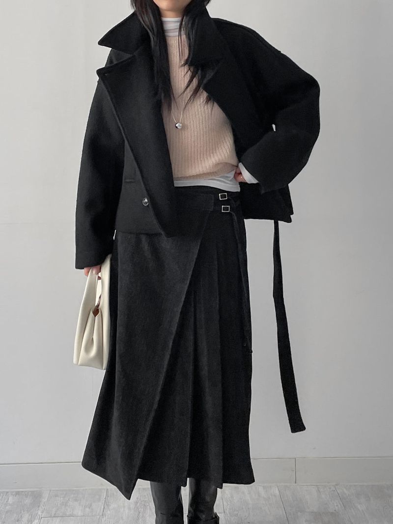 Velour Buckle Pleated Long Skirt