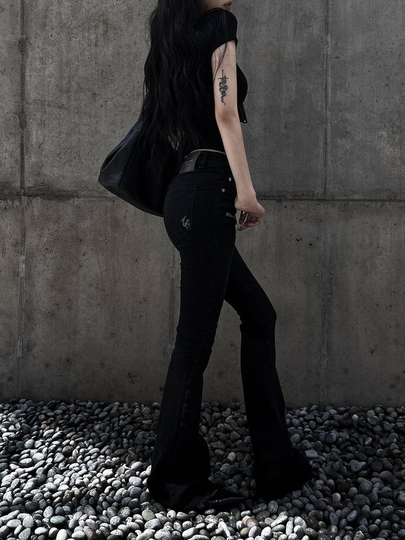 black zipper bootcut denim