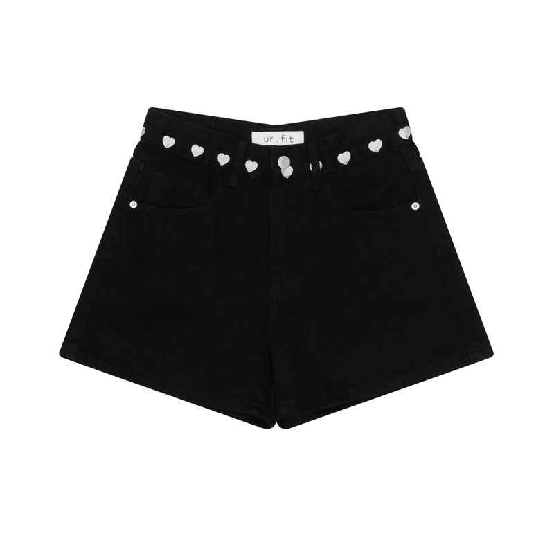 HEART EMBROIDERED BLACK DENIM SHORTS code 18206
