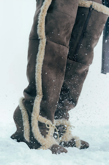 Asym Shearling Wedge Boot / Stone Brown