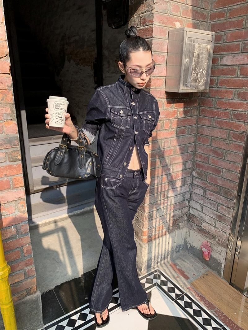 Black jeans stitch denim jacket (TOP)