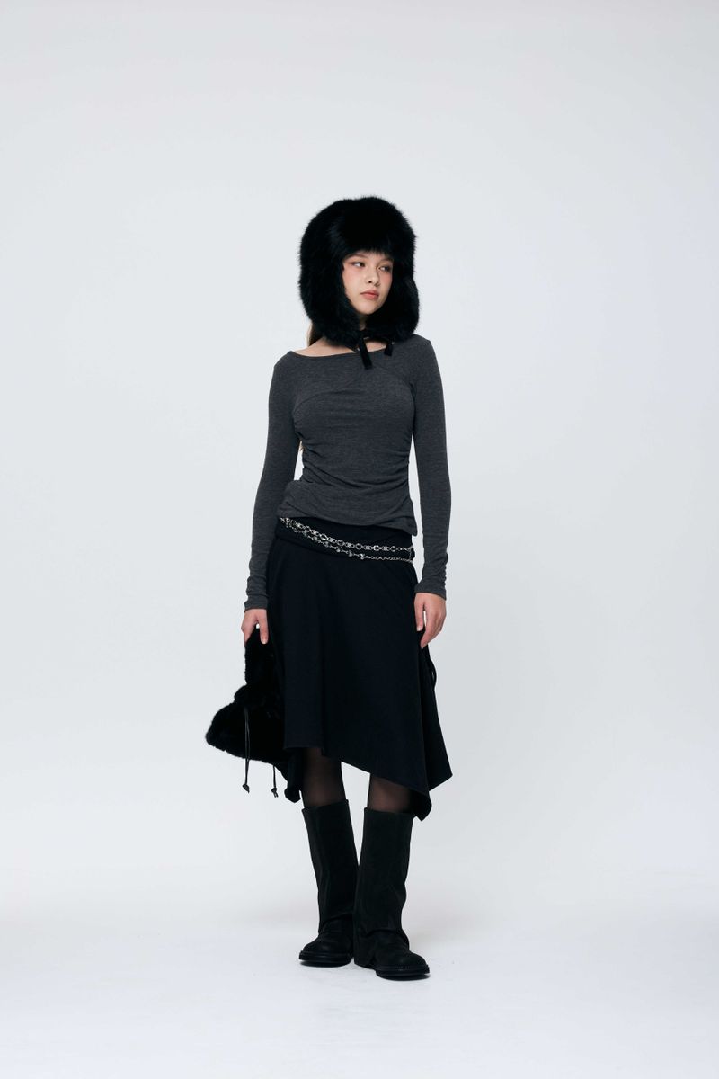 MUREN SHIRRING TOP / CHARCOAL