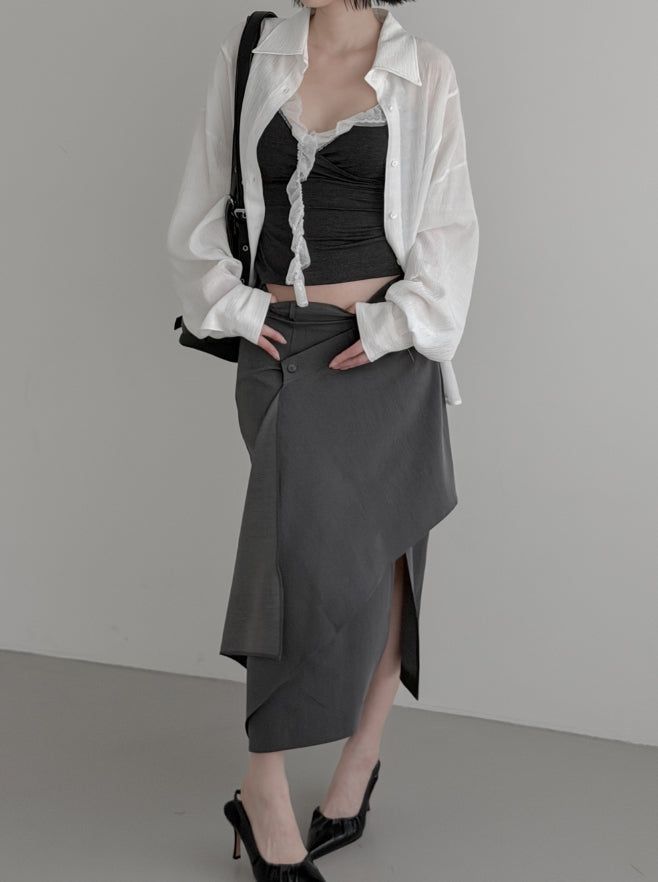 Luen Unbalanced Wrap Long Skirt