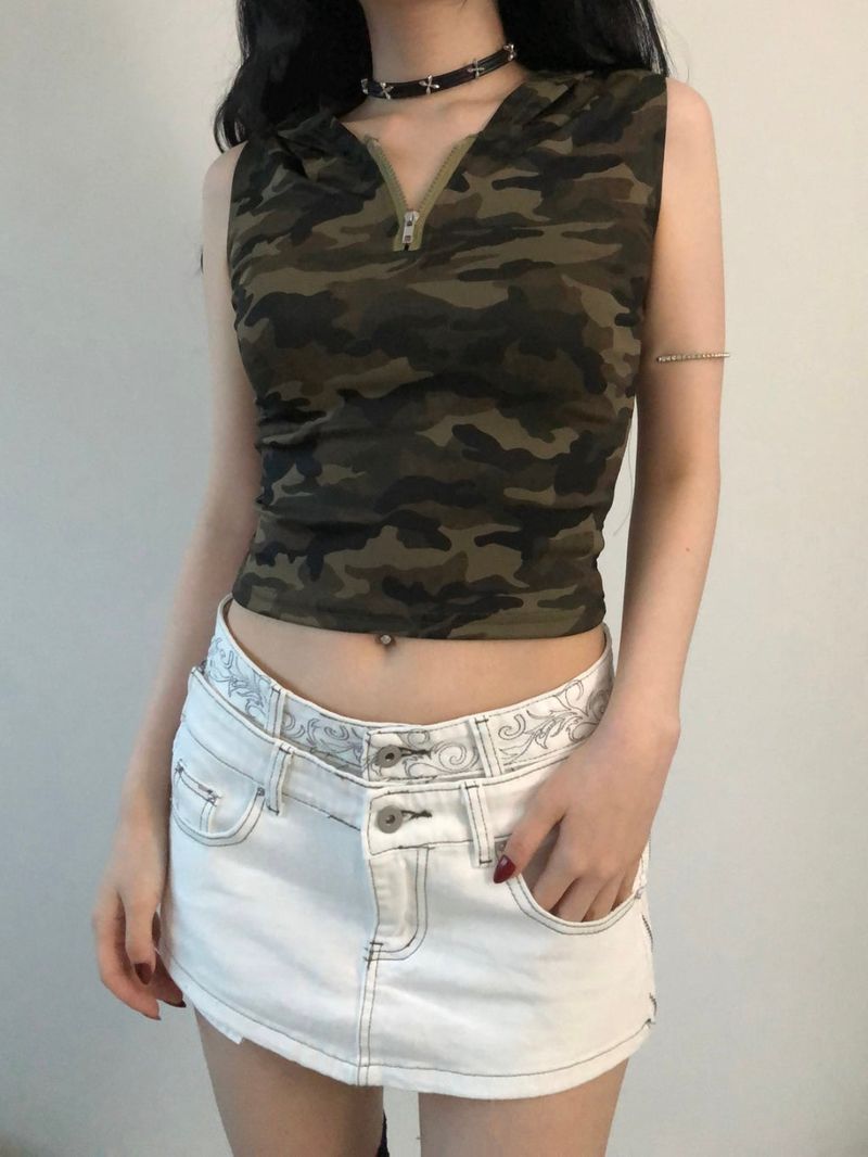 Camo pattern Sleeveless Hoodie