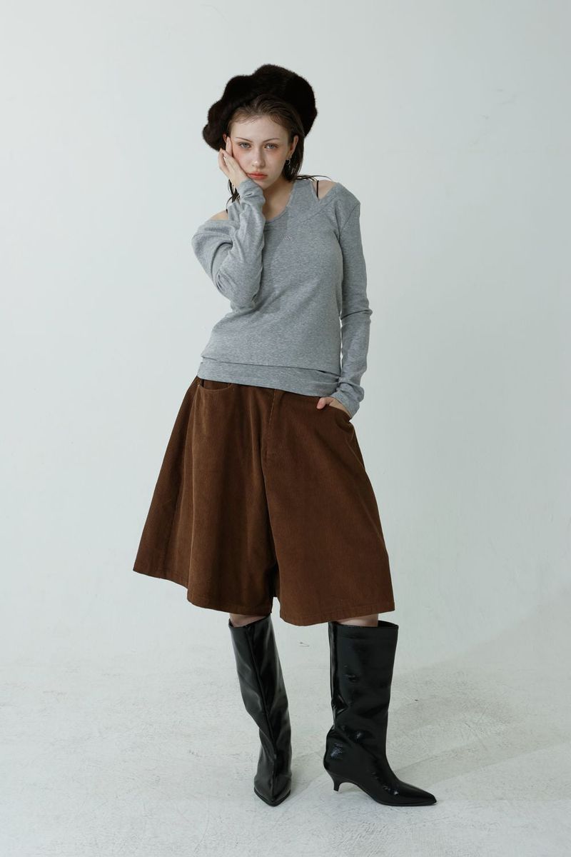 CORDUROY A-LINE PANTS_LIGHT BROWN