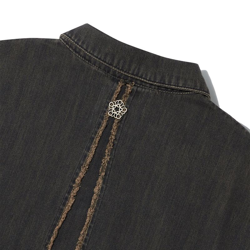[ULKIN] Cross Raw Edge Denim Shirt_Black