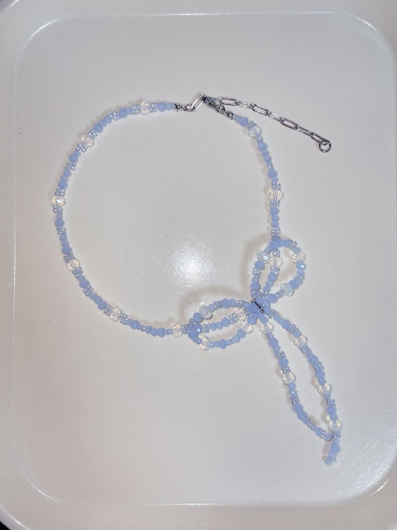 Bold Ribbon Beaded Necklace Blue Pink Birthday Gift Christmas