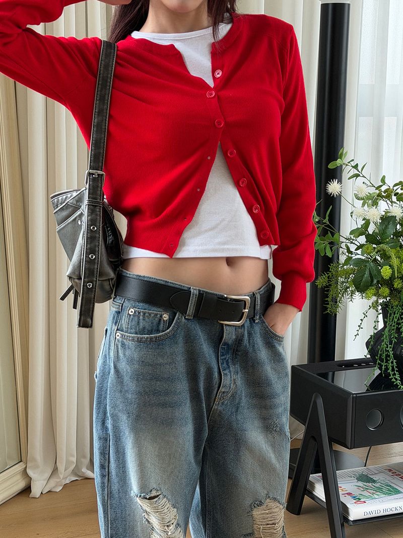 MUZESEOUL（ミューズソウル）の「Slim fit crop knit cardigan(4color)（Tops）」