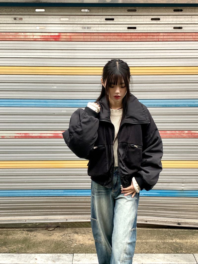 [MADE] Beckin high neck knit color combination balloon aviation jumper