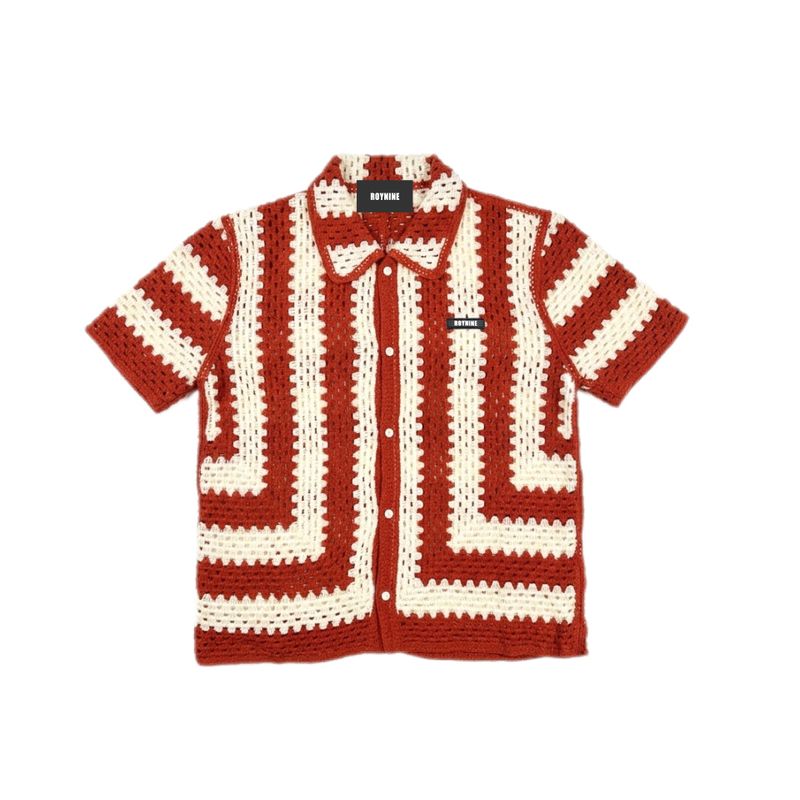 ROYNINE（ロイナイン）の「Red&Ivory Crocher Short-Sleeve Cardigan（Tops）」