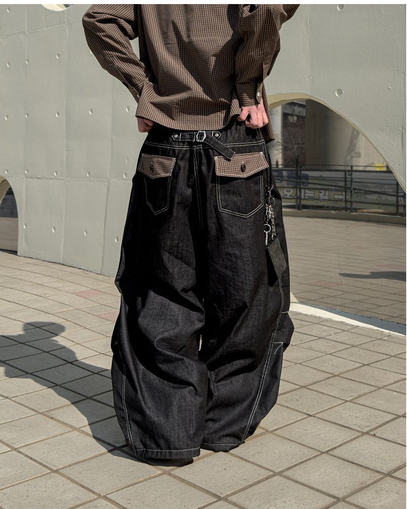 Hanel Check Flap Balloon Denim Pants