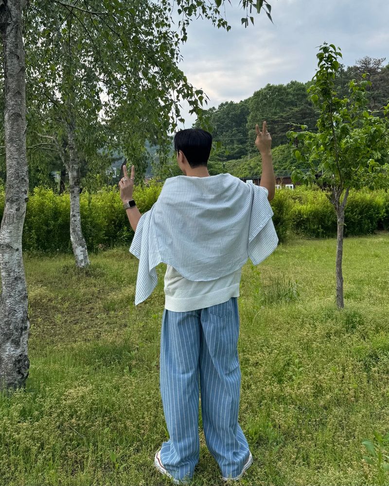 リネンストライプバンドパンツ