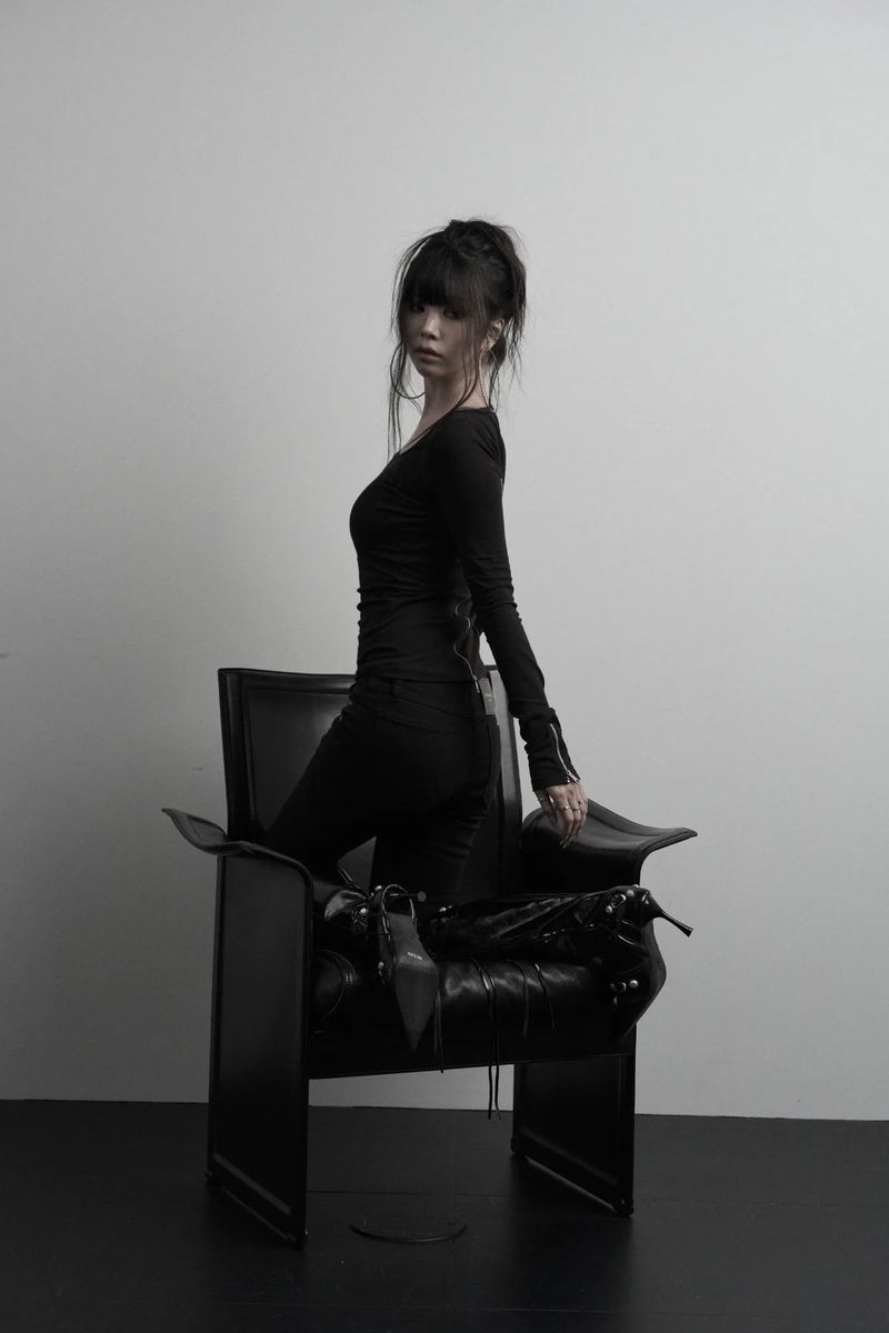 [label] back two-way zipper long sleeve (black) 