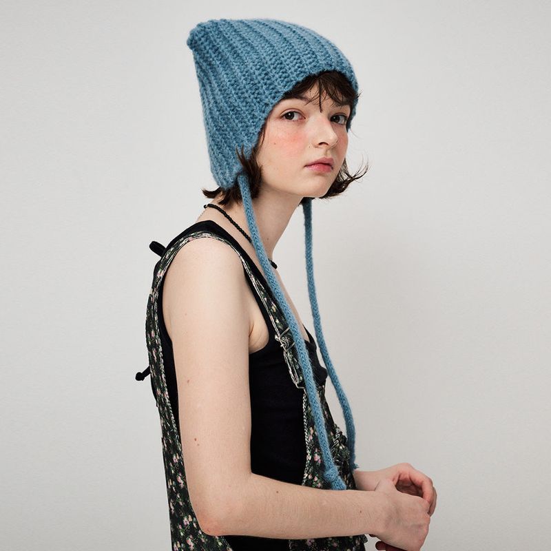 MOHAIR EARMUFF BEANIE, BLUE