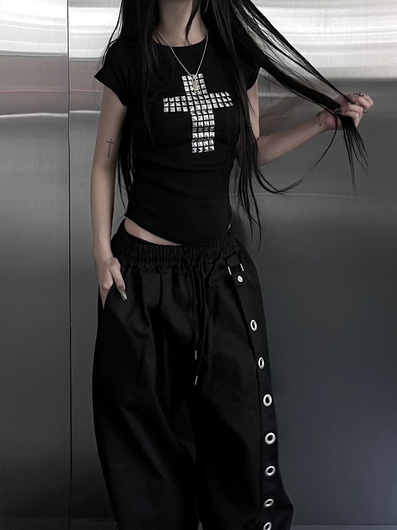 metallic cross stud short sleeve (3color)