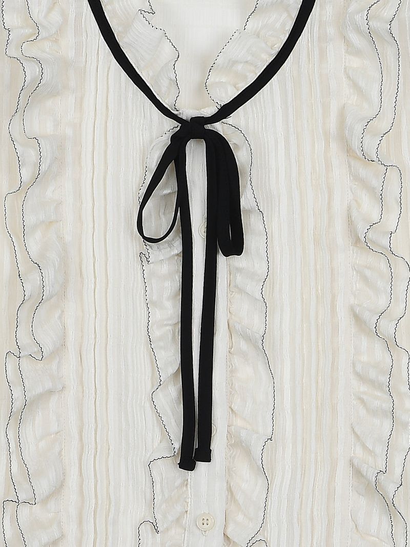 Frill Shirring Ribbon Blouse