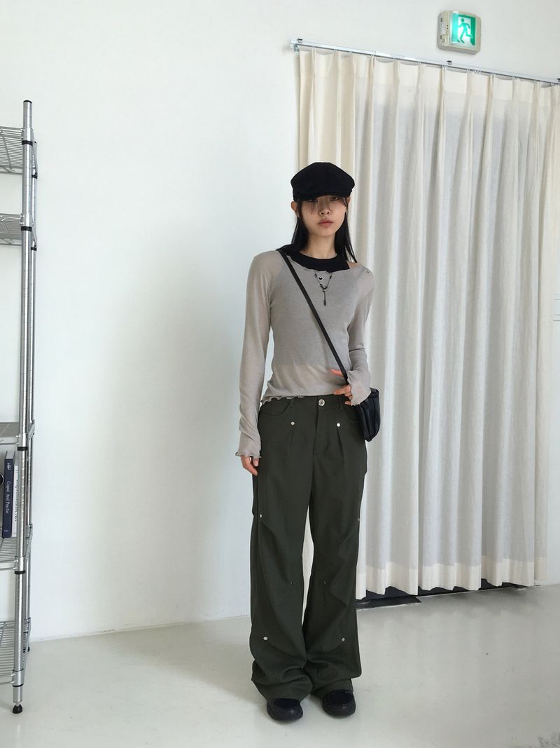 Haas Rivet Pintuck Cotton Wide Pants