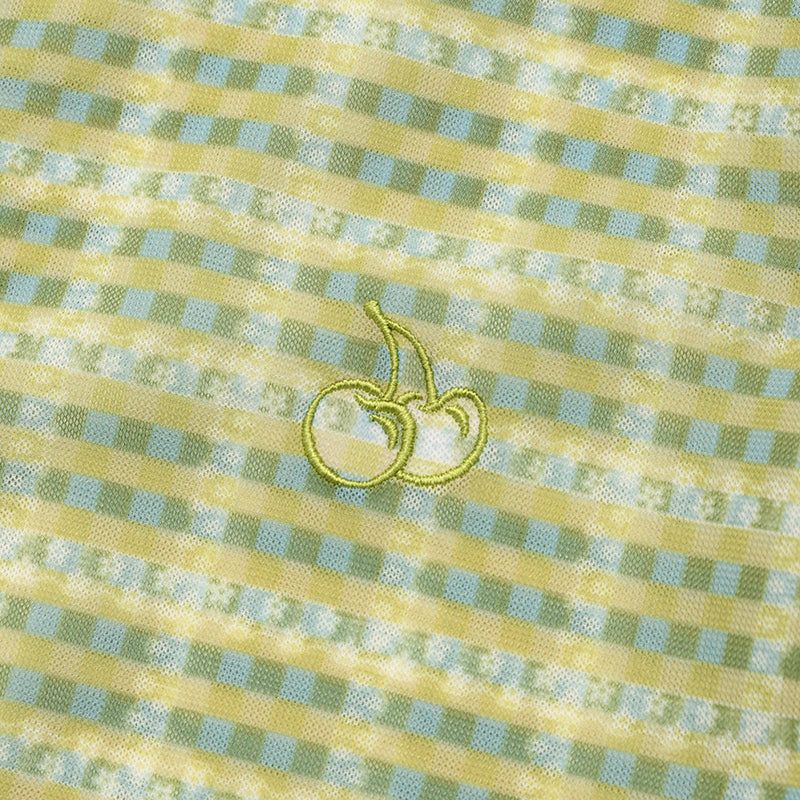 SMALL CHERRY SEE THROUGH PATTERN CARDIGAN [LIME]