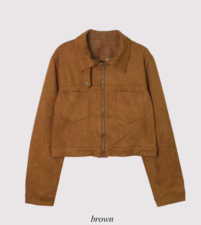 #Autumn Suede Collar Crop Jacket (4color)