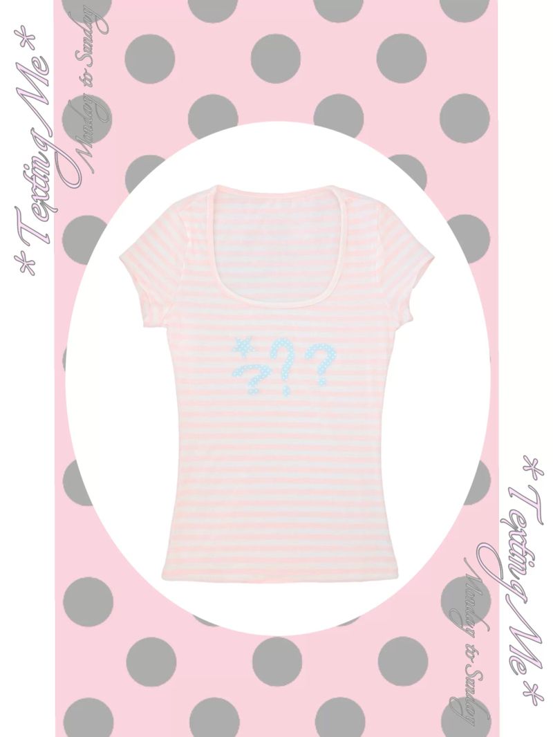 Cute Pastel Striped Graphic Tee - Pink & White U-Neck