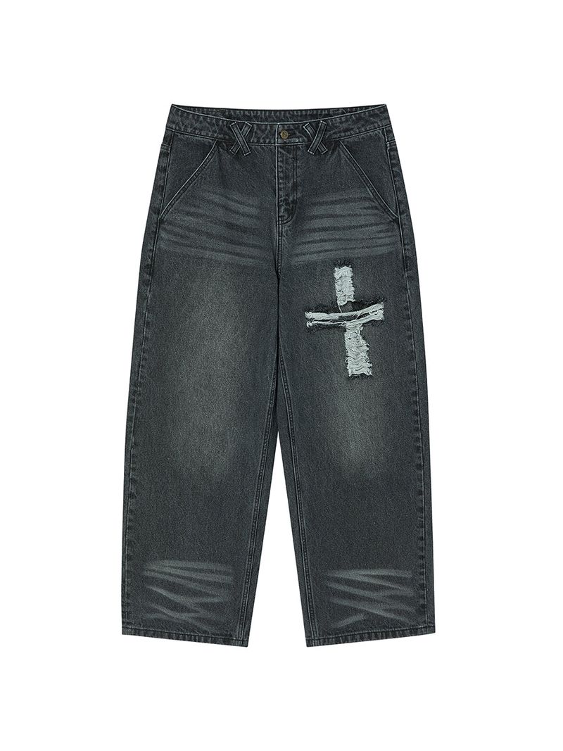 CROSS APLIQUE DENIM BLACK