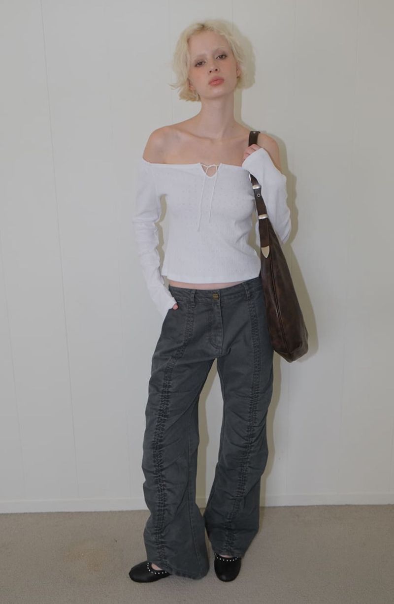 C SHIRRING DETAIL PANTS_CHARCOAL