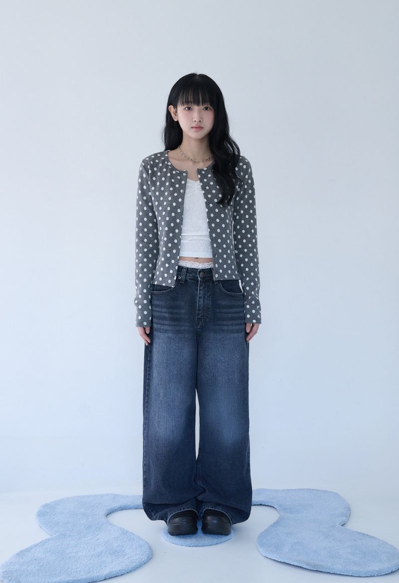 SOFT DOT JACQUARD CARDIGAN GREY