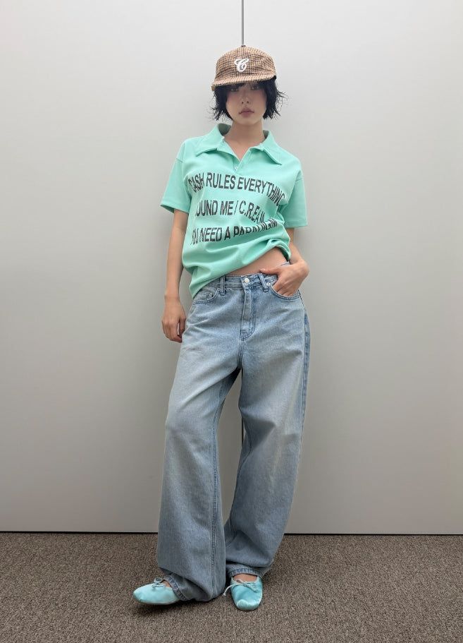 クラウドウォッシュ加工ワイドデニム