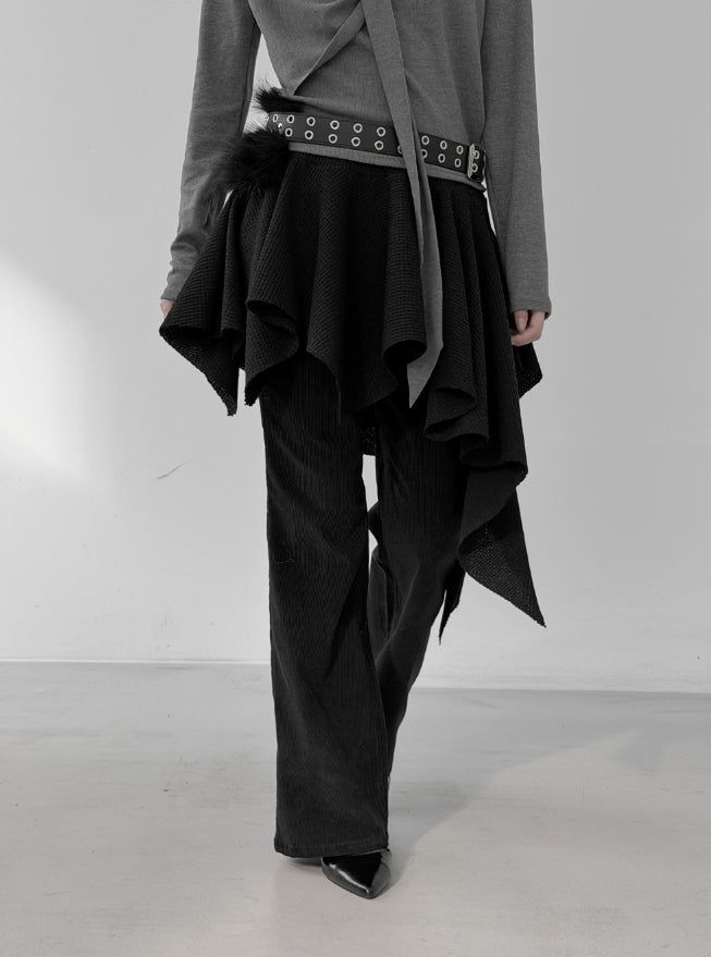 Waffle Unbalanced Flare Skirt