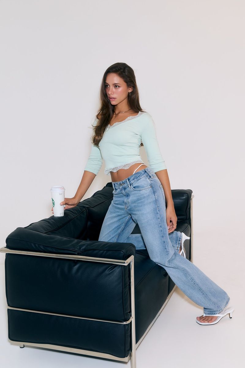 Sweetie Lace Trim 3/4 Sleeve Tee (Cream Mint)
