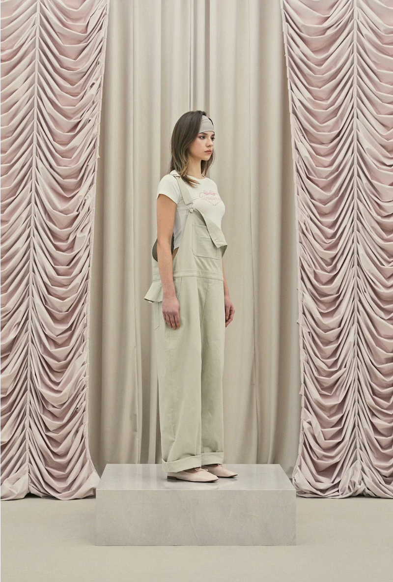 Frill baggy overalls - beige