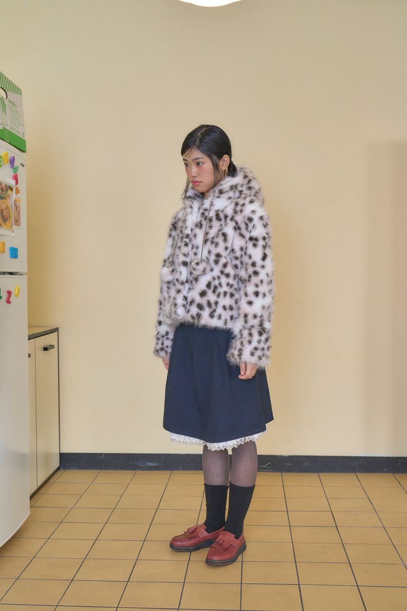 SHAKIRI POMPOM HOOD FUR JACKET (LEOPARD)