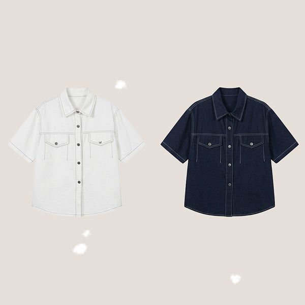 hijjoo（ハイチュー）の「カラーリングステッチ ショートスリーブ カラーシャツ ショートスリーブアウター(2 colors)（トップス）」