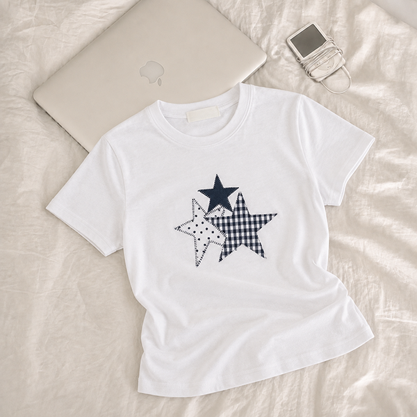 hijjoo（ハイチュー）の「[Check Patch T-Shirt⭐] スリーカラー ショートスリーブ Tシャツ(2 colors)（トップス）」