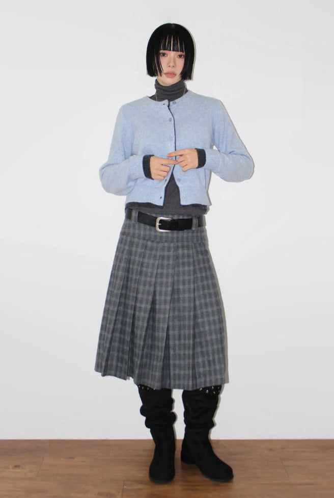 (WOOL) TWO-TONE LAYER CARDIGAN