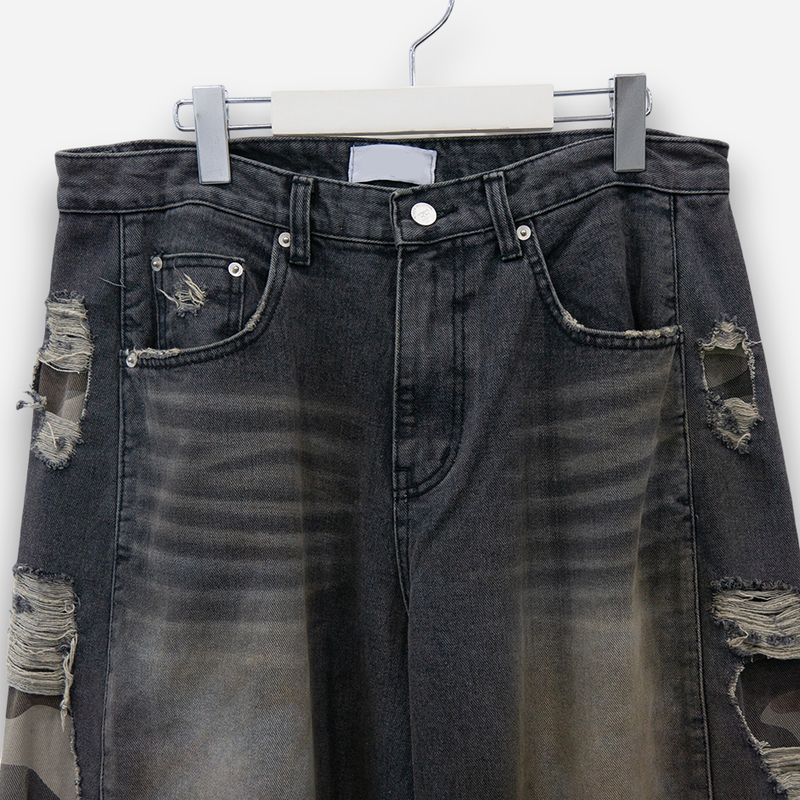 Destroyed Camouflage Denim Pants