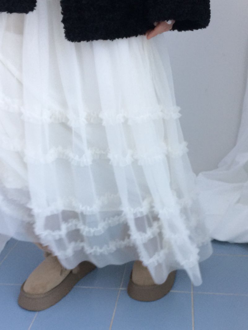Cloud chiffon frill long skirt